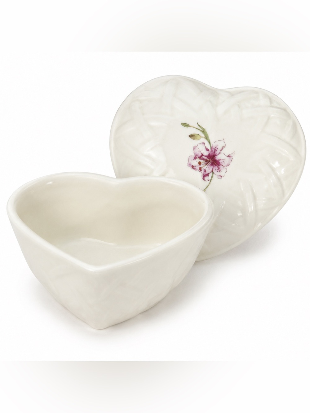 Belleek Ireland Heart-Shaped Floral Porcelain Trinket Box